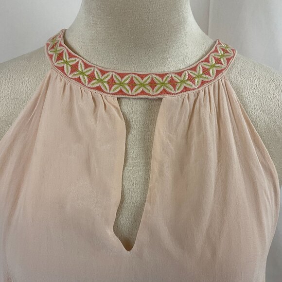 Spartina 449 Top L Light Peach Embroidered Neckline Tie Detail Sleeveless - Picture 3 of 12